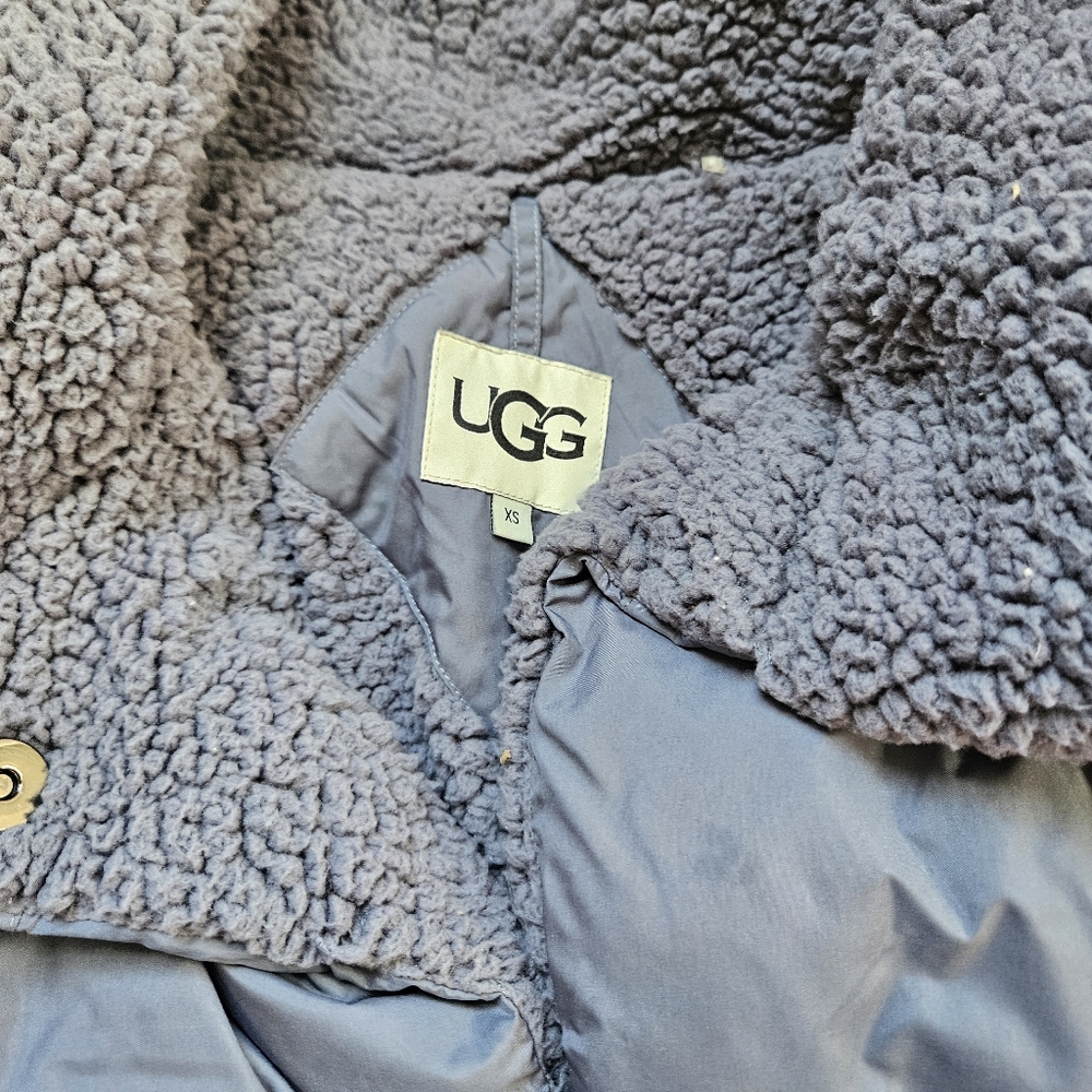 UGG Women's Patricia Sherpa Lined Puffer Jacket Blue Size XS Cropped Hip Length - Picture 8 of 9
